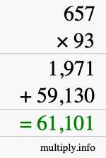 How to calculate 657 times 93 using long multiplication