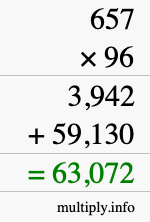 How to calculate 657 times 96 using long multiplication