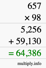How to calculate 657 times 98 using long multiplication