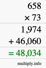 How to calculate 658 times 73 using long multiplication