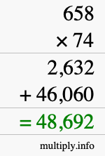 How to calculate 658 times 74 using long multiplication