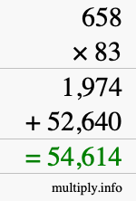How to calculate 658 times 83 using long multiplication