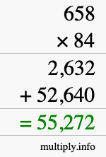 How to calculate 658 times 84 using long multiplication