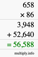 How to calculate 658 times 86 using long multiplication
