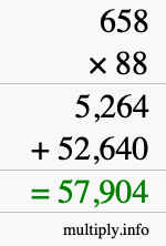 How to calculate 658 times 88 using long multiplication