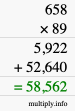 How to calculate 658 times 89 using long multiplication
