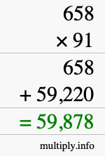 How to calculate 658 times 91 using long multiplication