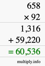 How to calculate 658 times 92 using long multiplication