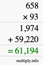How to calculate 658 times 93 using long multiplication