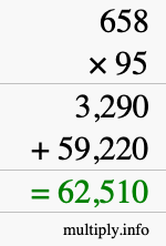 How to calculate 658 times 95 using long multiplication