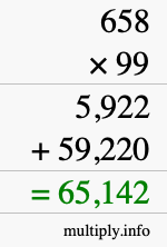 How to calculate 658 times 99 using long multiplication