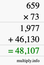 How to calculate 659 times 73 using long multiplication