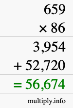 How to calculate 659 times 86 using long multiplication