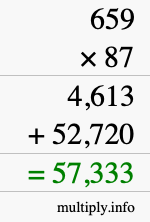 How to calculate 659 times 87 using long multiplication