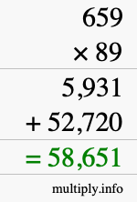 How to calculate 659 times 89 using long multiplication