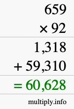 How to calculate 659 times 92 using long multiplication