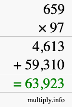 How to calculate 659 times 97 using long multiplication