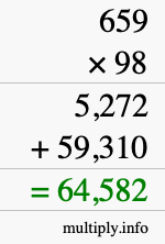 How to calculate 659 times 98 using long multiplication