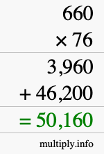 How to calculate 660 times 76 using long multiplication