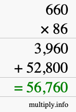 How to calculate 660 times 86 using long multiplication
