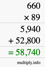 How to calculate 660 times 89 using long multiplication
