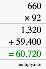 How to calculate 660 times 92 using long multiplication