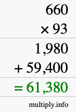 How to calculate 660 times 93 using long multiplication