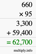 How to calculate 660 times 95 using long multiplication