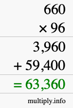 How to calculate 660 times 96 using long multiplication