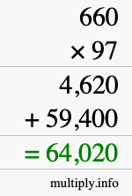 How to calculate 660 times 97 using long multiplication