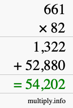 How to calculate 661 times 82 using long multiplication