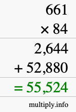 How to calculate 661 times 84 using long multiplication