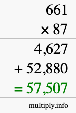 How to calculate 661 times 87 using long multiplication