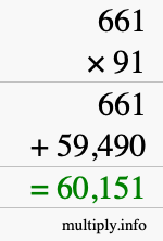 How to calculate 661 times 91 using long multiplication