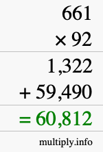 How to calculate 661 times 92 using long multiplication