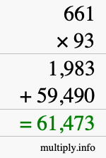 How to calculate 661 times 93 using long multiplication