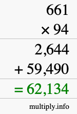 How to calculate 661 times 94 using long multiplication
