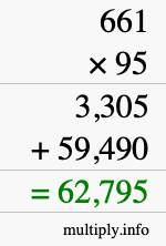 How to calculate 661 times 95 using long multiplication