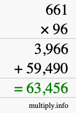 How to calculate 661 times 96 using long multiplication