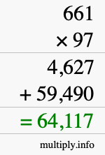 How to calculate 661 times 97 using long multiplication