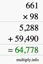 How to calculate 661 times 98 using long multiplication