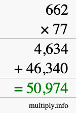 How to calculate 662 times 77 using long multiplication