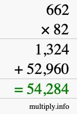 How to calculate 662 times 82 using long multiplication