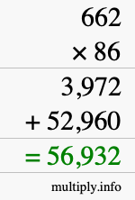 How to calculate 662 times 86 using long multiplication
