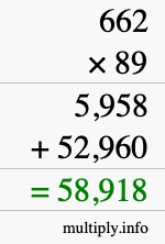 How to calculate 662 times 89 using long multiplication