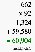 How to calculate 662 times 92 using long multiplication