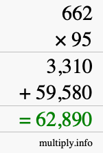 How to calculate 662 times 95 using long multiplication