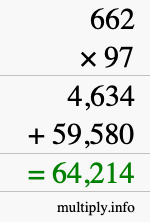 How to calculate 662 times 97 using long multiplication