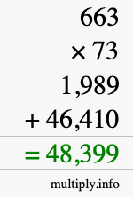 How to calculate 663 times 73 using long multiplication