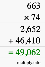How to calculate 663 times 74 using long multiplication